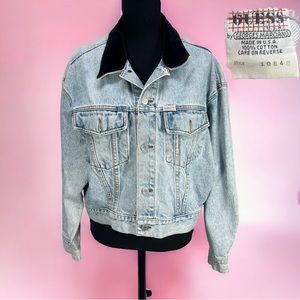 VTG 90's GUESS by George Marciano Light Wash Denim Jacket with Velvet Collar